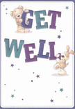 Bright and comforting, this get well card feels right at home in Merton's tight-knit community-its cheerful artwork expertly blending playful charm with genuine care. At the heart of the scene, a fluffy teddy with softly textured golden-brown fur sits atop the joyful 'Get' lettering, while a sweet puppy, its floppy ears painted in warm, creamy tones, nestles into the bold 'Well' below. From each character's smiling eyes to the gentle, rounded curves of their forms, the composition radiates friendship and renewal, much like the mood found in local parks or along Wimbledon high street. Swirling around the figures, tiny stars in shifting shades of blue and lilac add little sparks of hope and celebration. The confident mix of dark purple and teal lettering provides a lively pop of colour against the clean, white background-inviting optimism and making the message instantly clear. Just as every floral gift from Merton Florist is arranged with painstaking care, this card weaves together each detail to convey comfort, healing, and the warmth of sincere local connection-a perfect companion for anyone's recovery journey.